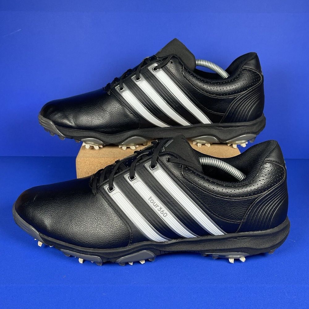 Adidas Mens Tour360 X Golf Shoes Black White Q47032 Lace Up Low Top Spikes Sz 13